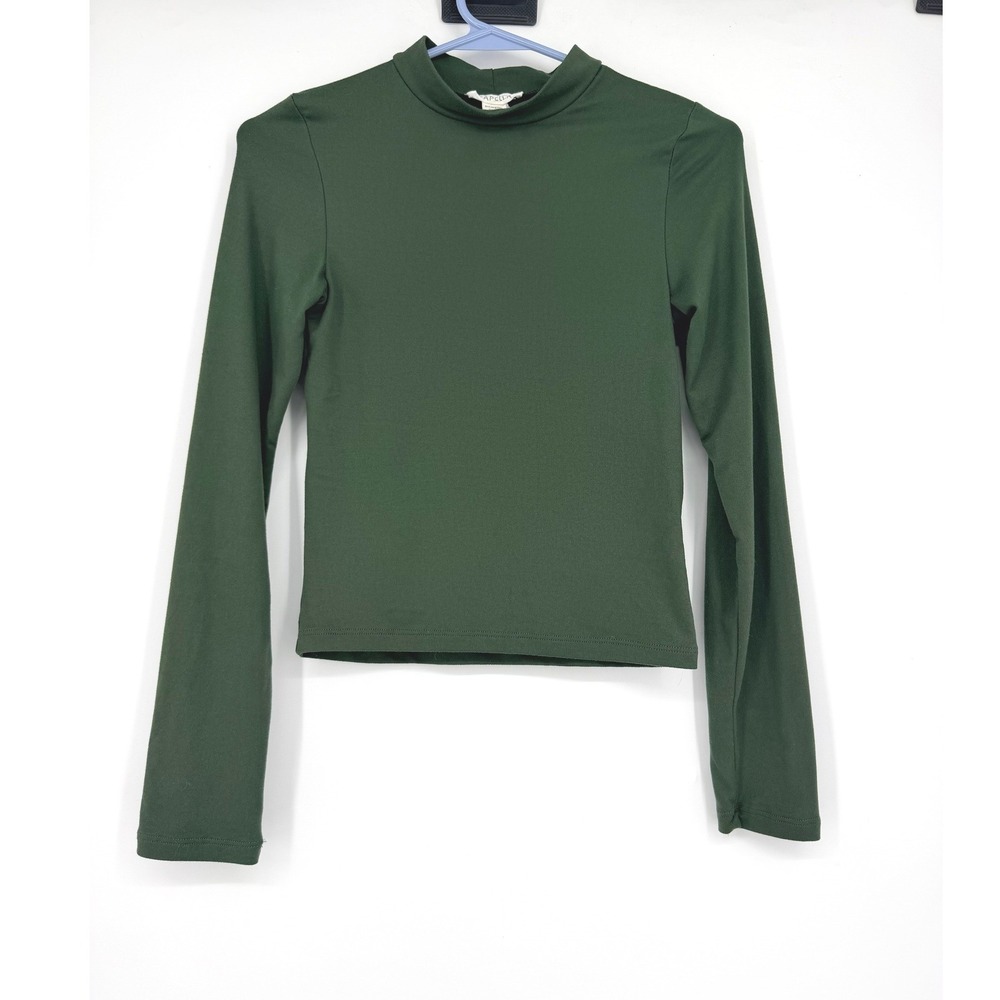 Capella Womens Forest Green Mock Neck Long Sleeve Stretch Top Small